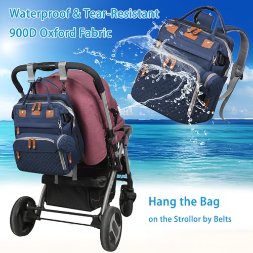 Jeryswet Baby Diaper Bags with Changing Station, Waterproof Large Capacity Diaper Bag Backpack for Moms Dads with USB Charging Port and Stroller Straps, Baby Shower Gifts, Blue - color: Blue