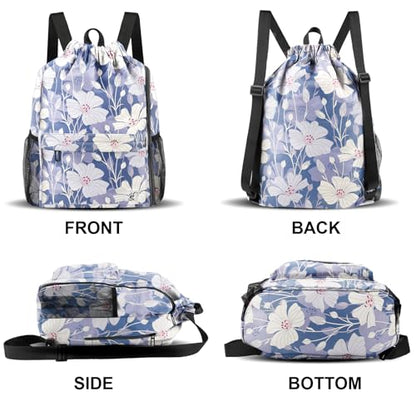 Drawstring Backpack with Mesh Pockets String Gym Bag Sackpack Sandproof Water Resistant Beach Backpack for Men Women - color: Arabian Jasmine