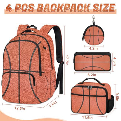 Basketball Backpack Set for Boys, Kids Basketball Backpack for School with Lunch Box and Pencil Case Coin Purse, School Bookbag for Boys - color: Basketball