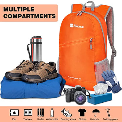 ZOMAKE Lightweight Packable Backpack 20L, Foldable Small Daypack for Hiking - color: Orange