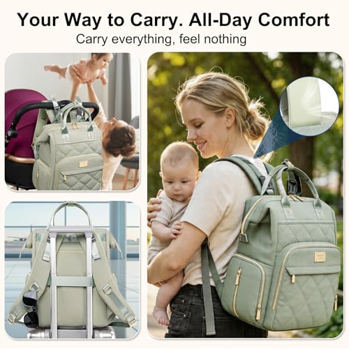 Weitars Diaper Bag Backpack Travel Diaper Backpack, Large Baby Diaper Bag with Changing Pad Baby Bag for Boys Girls, Insulated Pockets, Waterproof Baby Backpack for Mom & Maternity (Green) - color: Green
