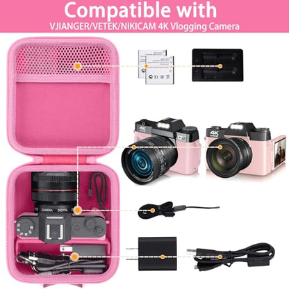 Camera Case for VJIANGER/VETEK/NIKICAM/Yatao 4K Vlogging Camera,Carrying Case Holder for 4K Vlogging Camera and Accessories(Pink Case) - color: Pink Case