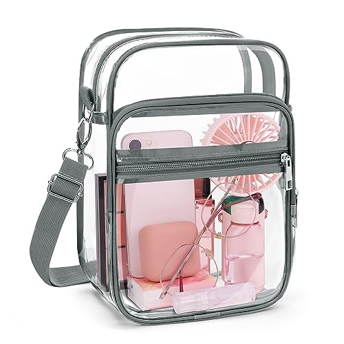 Blvornl Clear Crossbody Bag with Adjustable Shoulder Strap, Stadium Approved PVC Purse Bag, Messenger Bag - color: Grey, size: Large