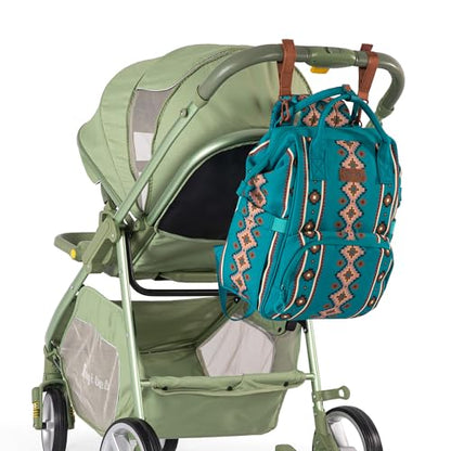 Wrangler Aztec Backpack Organized Daypack Travel Baby Bag with Stroller Strap and Side Bottle Pockets WG2204-9110TQ - color: Angel Turquoise