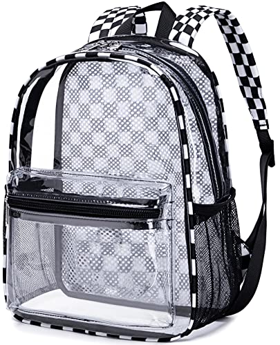 BTOOP Clear Mini Backpack for Stadium Events 12x12x6 Small Transparent Backpacks Plastic See Through Clear Bag for Concerts Work Festival Security Travel - color: Black White - Plaid, size: 12'' H-Mini