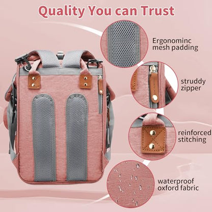 Baby Diaper Bags with Changing Station, Multifunctional Diaper Bag Backpack for Moms Dads with USB Charging Port, Waterproof Travel Diaper, Baby Shower Gifts for Baby Boy & Girls (Pink) - color: Pink
