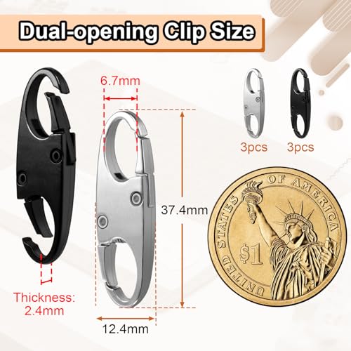 6Pcs Double Opening Lock Zipper Pull Replacement Clips, Small Carabiner Clips, Zipper Locks Anti Theft Deterrent for Bag Luggage Pickpocket Backpack Purse Travel Suitcase (Silver and Black) - color: 3pcs Silver and 3pcs Black