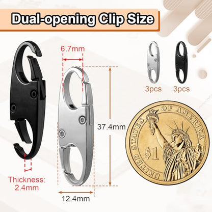6Pcs Double Opening Lock Zipper Pull Replacement Clips, Small Carabiner Clips, Zipper Locks Anti Theft Deterrent for Bag Luggage Pickpocket Backpack Purse Travel Suitcase (Silver and Black) - color: 3pcs Silver and 3pcs Black