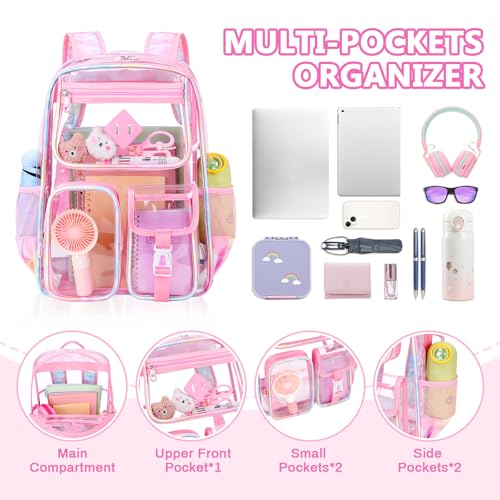 PIG PIG GIRL Clear Backpack for School,Heavy Duty PVC Transparent Bookbag for Girls Stadium Approved See Through Backpack - color: 10-pink Tie-dye