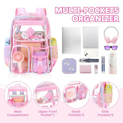 PIG PIG GIRL Clear Backpack for School,Heavy Duty PVC Transparent Bookbag for Girls Stadium Approved See Through Backpack - color: 10-pink Tie-dye