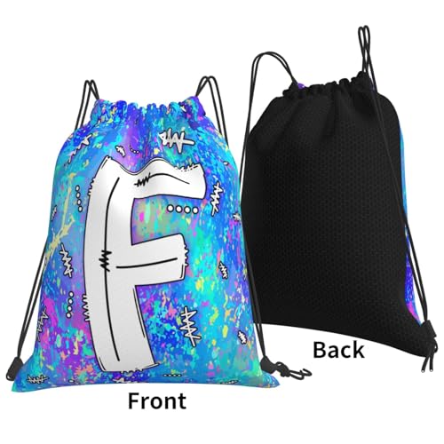 Drawstring Backpack Bag Sport Gym Sackpack Initial Blue Draw String Cinch Bags Bulk String Backpack Storage Bag for Women Men Letters F - color: Letters F