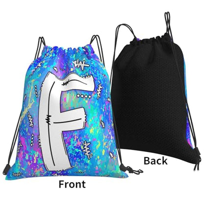 Drawstring Backpack Bag Sport Gym Sackpack Initial Blue Draw String Cinch Bags Bulk String Backpack Storage Bag for Women Men Letters F - color: Letters F