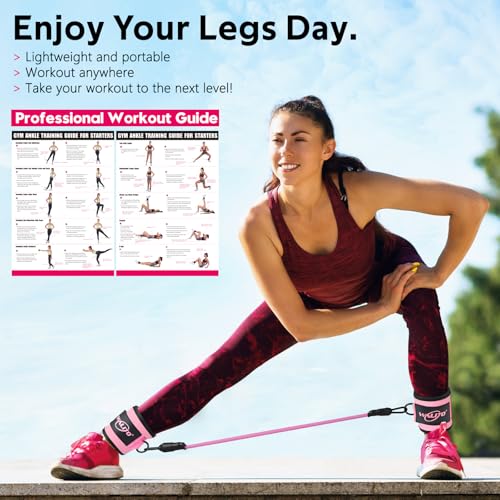 WALITO Ankle Resistance Bands with Cuffs, Exercise Bands for Legs and Butt, Booty Workout Equipment for Kickbacks and Hip Fitness Training - color: Pink