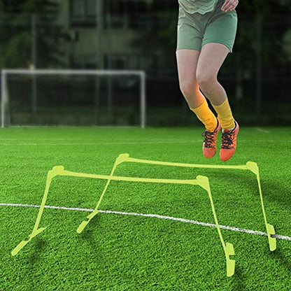 Soccer Agility Hurdle, 2pcs Adjustable Football Soccer Hurdles Agility Speed Training Aids for Athletes, Soccer, Basketball (Yellow)