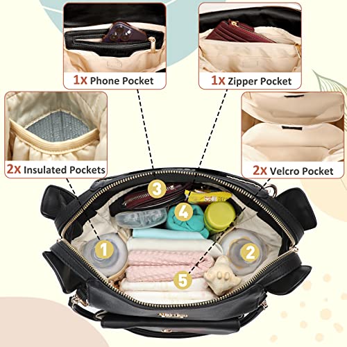 miss fong Mini Diaper Bag Backpack Small Diaper Bag with 12 Pockets, Insulated Pocket, 2 Insulated Pockets (Black) - color: Black