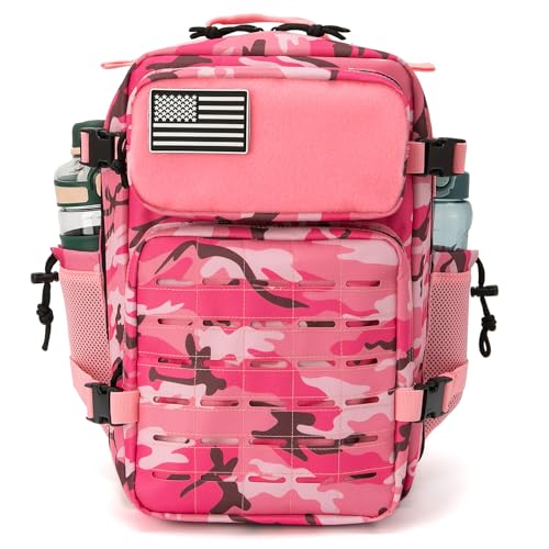 QT&QY 25L/45L Military Tactical Backpack For Men Molle Daypack 3 Day Bug Out Bag Hiking Rucksack With Bottle Holder - color: 25l Pink Camo
