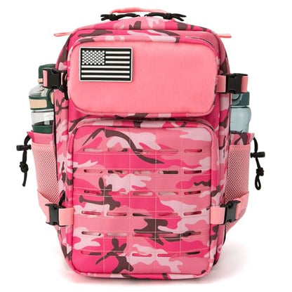 QT&QY 25L/45L Military Tactical Backpack For Men Molle Daypack 3 Day Bug Out Bag Hiking Rucksack With Bottle Holder - color: 25l Pink Camo