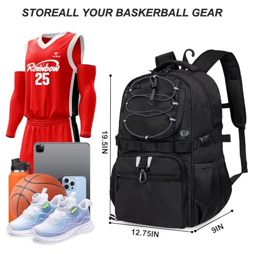 Basketball Backpack with Separate Ball & Ventilated Shoe Compartment, Sports Bag with Hook for Men Women Teens Training Travel - color: Black