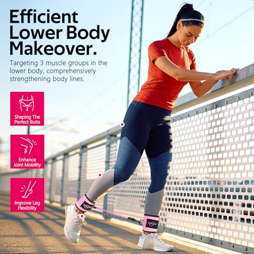 WALITO Ankle Resistance Bands with Cuffs, Exercise Bands for Legs and Butt, Booty Workout Equipment for Kickbacks and Hip Fitness Training - color: Pink