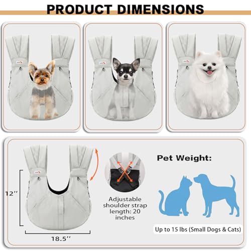 Dog Sling Carriers for Small Dogs, Hands Free Front Pet Carrier with Bottom Support, Adjustable Shoulder Straps, Breathable Dog Backpack Carrier for Travel Hiking Walking Anti Anxiety, Grey