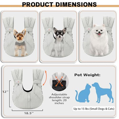 Dog Sling Carriers for Small Dogs, Hands Free Front Pet Carrier with Bottom Support, Adjustable Shoulder Straps, Breathable Dog Backpack Carrier for Travel Hiking Walking Anti Anxiety, Grey