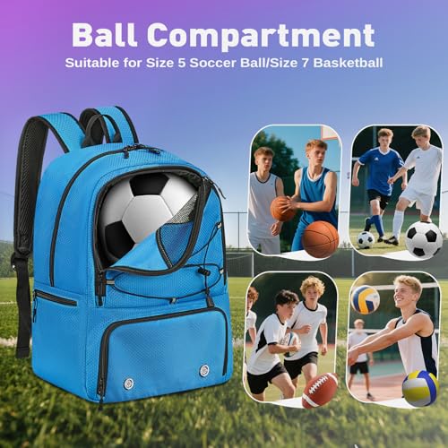 Soccer Backpack with Seperate Compartment, Water Resistant Sport Bags fit for Basketball, Volleyball, Football - color: Blue 2.0