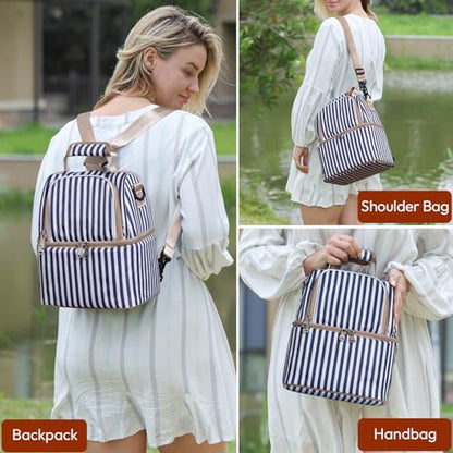 NCVI Breastmilk Cooler Bag with 2 Ice Pack, Breast Pump Bag with Cooler Fits 6 Bottles, Double Layer Breast Milk Baby Bottle Cooler Bag, for Travel, Nursing Mom Daycare, Work, Picnic (Stripe) - color: Stripe