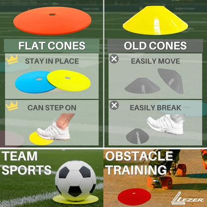 LEZER 6 Inch 8 Inch Flat Cones, Spot Markers, Soccer Cones, Field Court Markers, Sit Spots, Flat Discs, Soccer Training Equipment, Agility Practice, Football, Made in Taiwan - style: 6 inch with 12 pcs