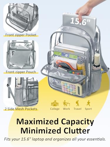 Clear Backpack Heavy Duty With A TSA Lock, 18 Inch Large Clear Back pack, Transparent See Through Bookbag for College, Work, Travel, Sport- Light Grey - color: Grey
