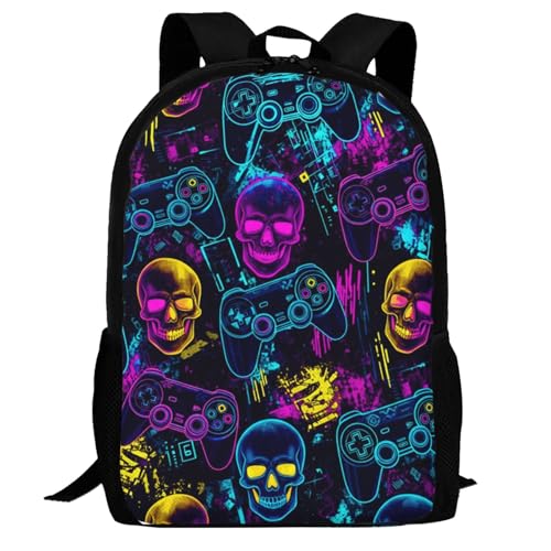 Ergonomic Padded Backpack Graffiti Skeleton Skull Video Gaming Colorful, Anti Theft Spacious Travel Daypack Sturdy Polyester Bag for Commute Gym Outdoor Leisure Use - color: Design (1325)