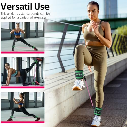 WALITO Ankle Resistance Bands with Cuffs, Exercise Bands for Legs and Butt, Booty Workout Equipment for Kickbacks and Hip Fitness Training - color: Green