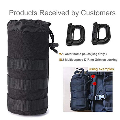 Upgraded Sports Water Bottles Pouch Bag, Tactical Drawstring Molle Water Bottle Holder Tactical Pouches, Travel Mesh Water Bottle Bag Tactical Hydration Carrier - color: Black-1Pack