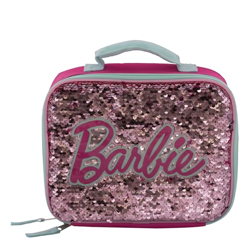 AI ACCESSORY INNOVATIONS Barbie 4 Piece Backpack Set, Sparkle & Shine with this Magic Flip Sequin School Bag for Girls with Zip Front Pocket, Pink - color: Barbie Pink