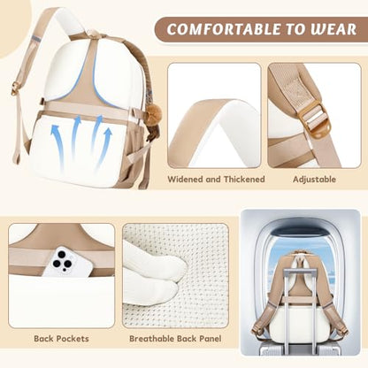 MUSEVOS Kids Teenage Girls Backpack, Elementary/Middle/High Schoolbag, Multi-Compartment Water-resistant Cute Bookbag, 17inch - color: Khaki-white