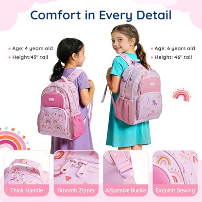mommore Kids Backpack for Boys Girls 4-8 Kindergarten Elementary School Backpack with Lunch Box - 15” H Fit Folder - color: A-rainbow Print, style: 3 Pcs