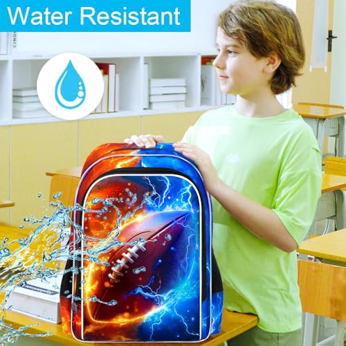 AGSDON 3PCS Rugby Backpack for Boys, 17" Kids Bookbag with Lunch Box for Boy, Flame Thunder Backpacks Water Resistant and Lightweight for Teen - color: Rugby