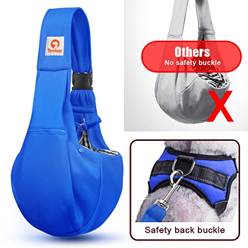 Tomkas Small Dog Cat Sling Carrier Puppy Purse Travel Wrap Soft Crossbody Pet Bag (Royal Blue, M - Zip Pocket & Adjust Strap) - color: Royal Blue