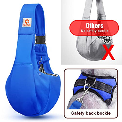 Tomkas Small Dog Cat Sling Carrier Puppy Purse Travel Wrap Soft Crossbody Pet Bag (Royal Blue, M - Zip Pocket & Adjust Strap) - color: Royal Blue