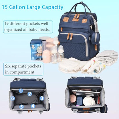 Jeryswet Baby Diaper Bags with Changing Station, Waterproof Large Capacity Diaper Bag Backpack for Moms Dads with USB Charging Port and Stroller Straps, Baby Shower Gifts, Blue - color: Blue