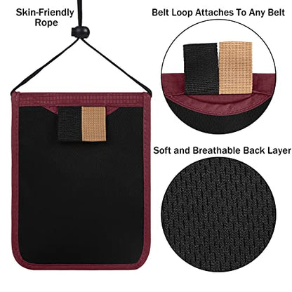 Travel Pouch Neck Wallet Family Passport Holder Organizer Case with RFID Blocking | Family Passport Holder - color: Wine Red
