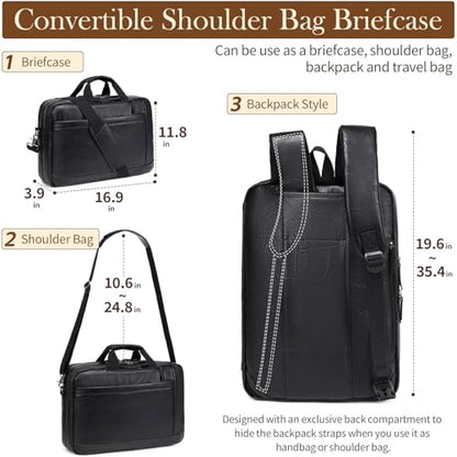 Stuery Faux Leather Messenger Bag for Men 17-17.3 Inch: Convertible 3 in 1 Backpack Laptop Briefcase Computer Handbags Shoulder CrossbodyBag with Padded for Work College Travel, PU Black - color: Dark