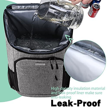 BAGLHER Lightweight Insulated Cooler Backpack - 30 Cans, Leak-Proof for Lunch, Picnic, Hiking, Camping Trips - color: grey-plus