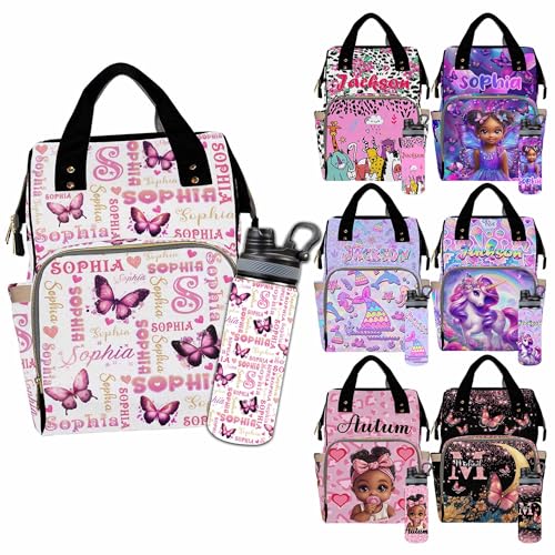 Custom Diaper Bag for Girls Personalized Diaper Bag Backpack &Insulated Water Bottle with Name Custom Monogram Baby Travel Bag Nursing Diaper Mommy Backpack with Adjustable Shoulder Straps Nappy Bag - color: Design 02