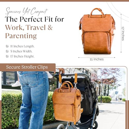 Citi Collective Explorer Brown Diaper Bag Backpack - Vegan Leather Diaper Bag with Shoulder Strap, Insulated Bottle Pockets, Changing Pad, Stroller Clip- Versatile Diaper Bag for Baby - color: Brown