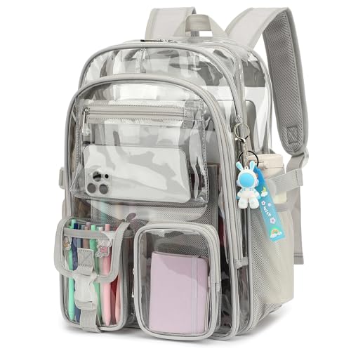 Clear Backpack Heavy Duty Transparent Backpacks Stadium Approved for School Work Sport Travel (Grey), Large - color: Grey