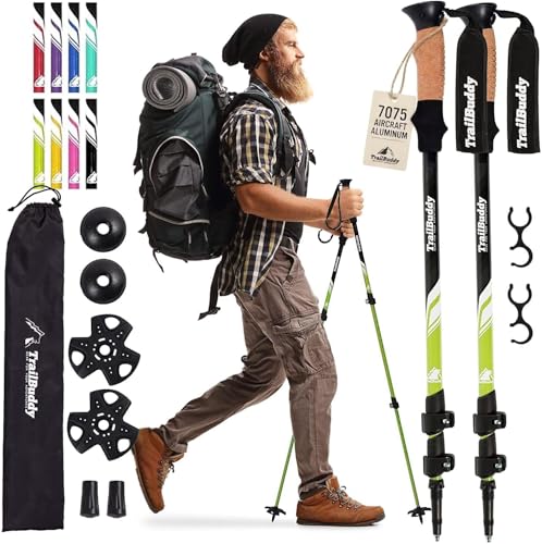 TrailBuddy Trekking Poles – Lightweight 7075 Aluminum Hiking Poles for Women, Men & Seniors – Collapsible Walking Sticks for Travel, Trails & Balance - color: Spring Green, size: Collapsible