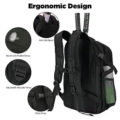 WOLT Tennis Bag - Large Tennis Racket Backpack for Men & Women - Ventilated Shoe Compartment - Holds 2 Rackets - color: Black