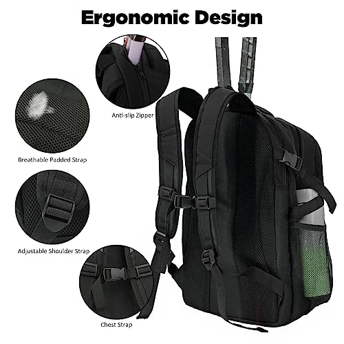 WOLT Tennis Bag - Large Tennis Racket Backpack for Men & Women - Ventilated Shoe Compartment - Holds 2 Rackets - color: Black