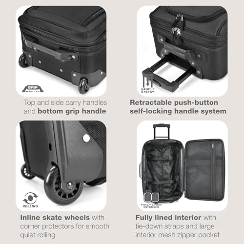 U.S. Traveler Rio Lightweight Softside Rolling Carry-on Suitcase, 2-Wheel Set, Black - color: Black, size: 21"/14"