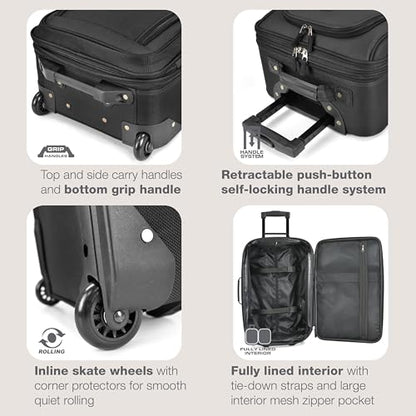 U.S. Traveler Rio Lightweight Softside Rolling Carry-on Suitcase, 2-Wheel Set, Black - color: Black, size: 21"/14"
